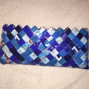 Nahui Ollin Blue Candy Wrapper Clutch
